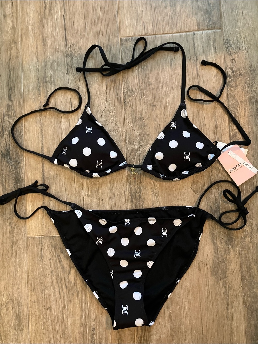 🖤Juicy Couture bikini SO cute polka dot swimsuit with JC logos sz M NWT